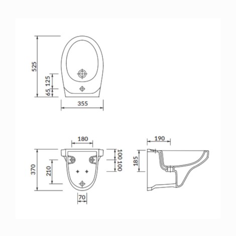 Cersanit Delfi bidet zawieszany - rysunek techniczny.