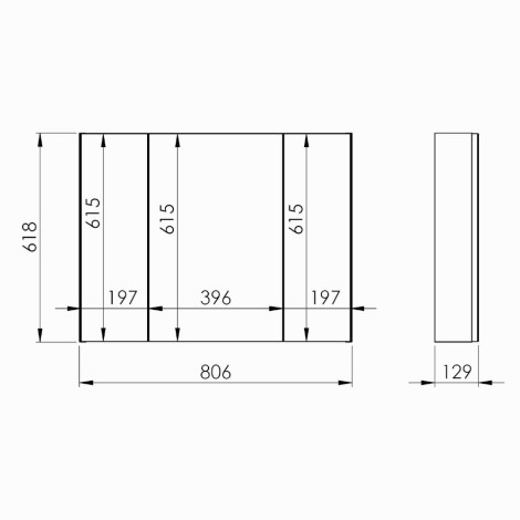 Elita Basic szafkas wisząca z lustrem 80 cm - rysunek techniczny.
