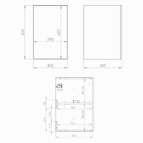 Elita Look komoda 40 cm biała - rysunek techniczny.