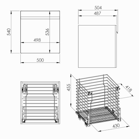 Elita Moody komoda z koszem cargo 50 cm biała - rysunek techniczny.