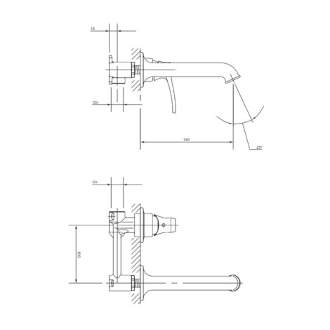Omnires Art Deco bateria umywalkowa podtynkowa chrom - rysunek techniczny