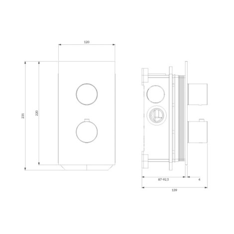 Omnires Contour termostatyczna bateria prysznicowo-wannowa podtynkowa antracyt - rysunek techniczny