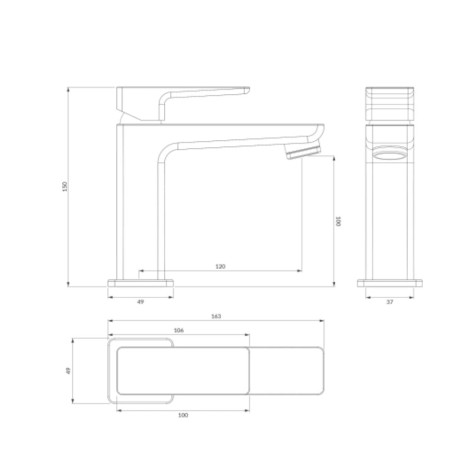Omnires Parma bateria umywalkowa chrom - rysunek techniczny