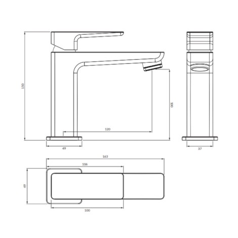 Omnires Parma bateria umywalkowa nikie - rysunek techniczny
