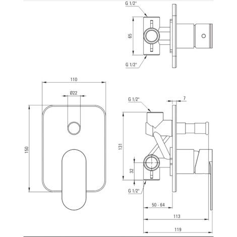 Deante Alpinia bateria podtynkowa z przełącznikiem natrysku, chrom