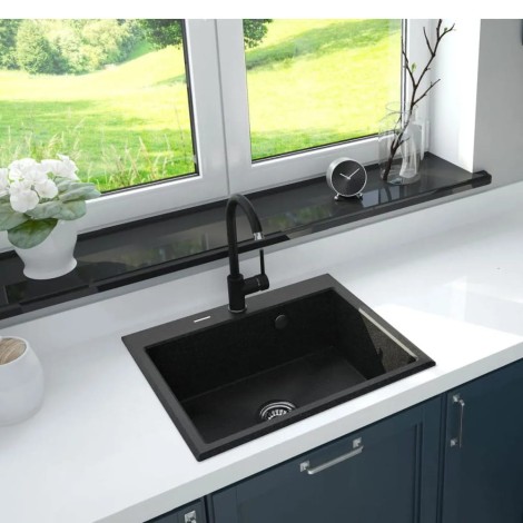 Deante Andante zlewozmywak granitowy 1-komorowy wpuszczany 60x52 antracyt metalik.