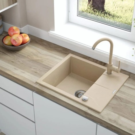 Deante Andante zlewozmywak granitowy 1-komorowy z ociekaczem 59x49 alabaster.