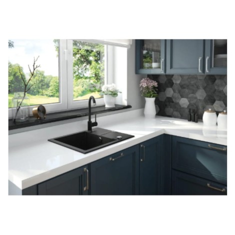 Deante Andante zlewozmywak granitowy 1-komorowy z ociekaczem 59,0x49,0x19,4 cm.