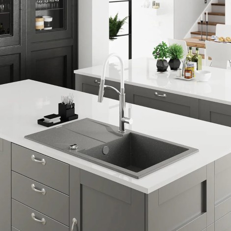 Deante Andante zlewozmywak granitowy 1-komorowy z ociekaczem 78x49 szary metalik.