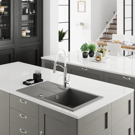 Deante Andante Flush zlewozmywak granitowy 1-komorowy z ociekaczem  na równi z blatem78x49 alabaste