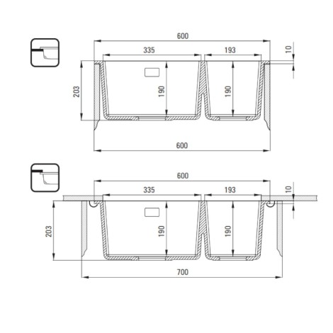 Deante Eridan zlewozmywak granitowy 1,5-komorowy 60,0x52,0x20,3 cm.