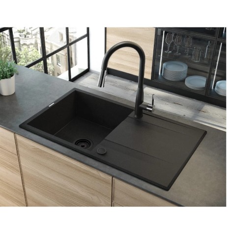 Deante Eridan zlewozmywak granitowy 1-komorowy z ociekaczem 100x52 antracyt metalik.