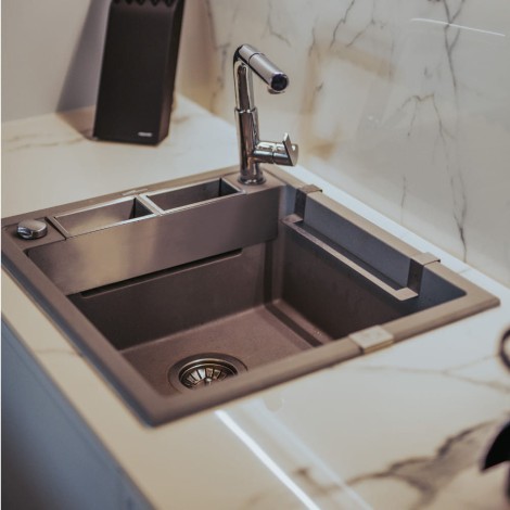 Deante Magnetic zlewozmywak granitowy magnetyczny 1-komorowy 56x50 szary metalik.