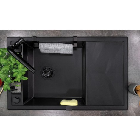 Deante Magnetic zlewozmywak granitowy magnetyczny 1-komorowy z ociekaczem 82x50 nero.