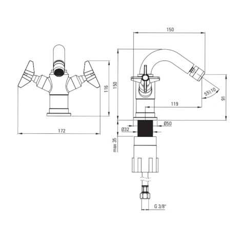 Deante Temisto bateria bidetowa stojąca nero.