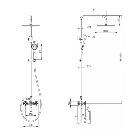 Deante Temisto zestaw prysznicowo-wannowy natynkowy chrom NAC 01QT