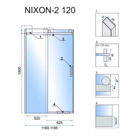 Rea Nixon-2 drzwi prysznicowe przesuwne 120x190 lewe, chrom