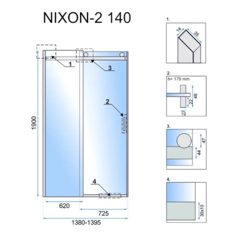 Rea Nixon-2 drzwi prysznicowe przesuwne 140x190 lewe, chrom