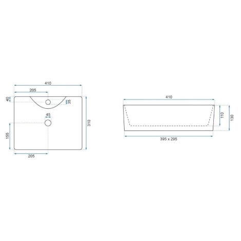 Rea Kelly Mini Shiny Aiax umywalka nablatowa 41x31cm - rys. techniczny