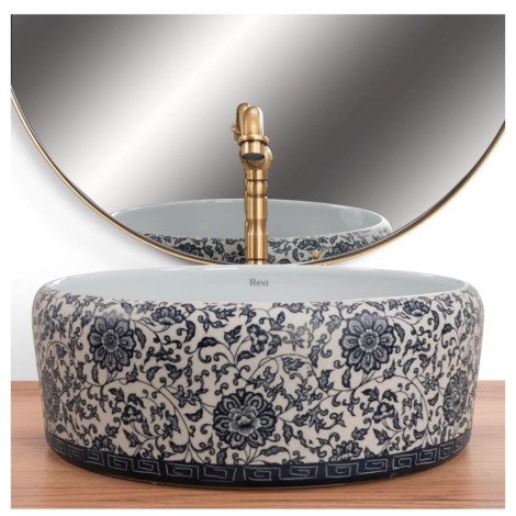 Rea Florisa umywalka nablatowa wzorzysta okragła