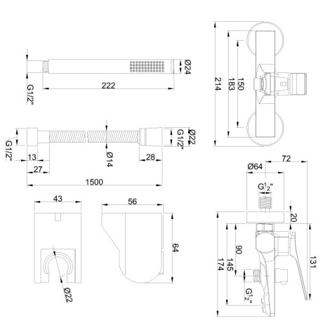 Invena Neri Plus bateria wannowa z zestawem natryskowym miedź-2