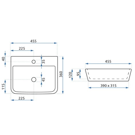 Rea Remi umywalka nablatowa 45,5x36cm biała rys. techniczny