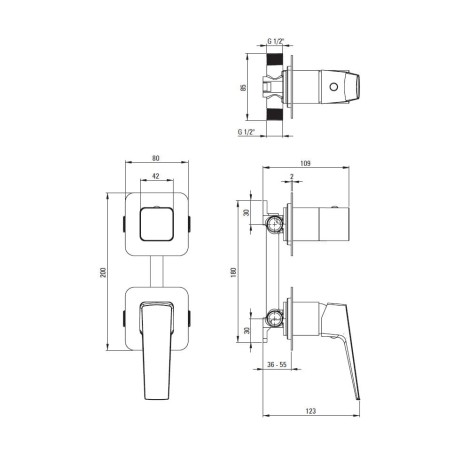 Deante Blur zestaw prysznicowy podtynkowy z głowicą natryskową chrom