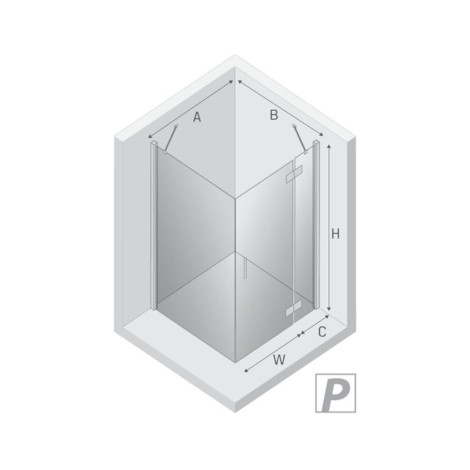 New Trendy kabina New Renoma prostokątna prawa chrom 120x90x195 cm - rys.tech.