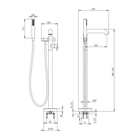 Deante Silia  bateria wannowa wolnostojąca z kompletem natryskowym  titanium