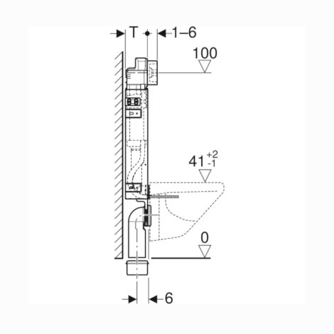 Geberit Kombifix Basic stelaż podtynkowy do miski WC wysokość 108 cm - rysunek techniczny.
