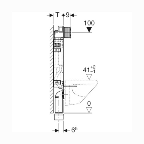 Geberit Kombifix Super stelaż podtynkowy do miski WC wysokość 108 cm - rysunek techniczny.