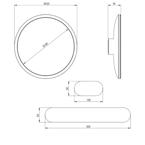 Deante Round lusterko kosmetyczne magnetyczne - podświetlenie LED - rysunek techniczny.