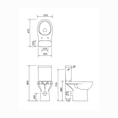 Cersanit Etiuda New kompakt poziomy dla niepełnosprawnych - rysunek techniczny.