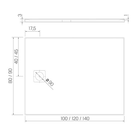 New Trendy Mori brodzik konglomeratowy prostokątny szary 120x80x3,5cm