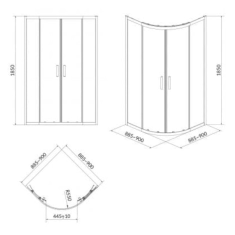 Cersanit Basic set b162 kabina półokrągła 90x185 szkło transparentne z brodzikiem taco 90x16.