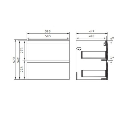 Cersanit Moduo zestaw szafka 60cm + umywalka antracyt - rysunek techniczny