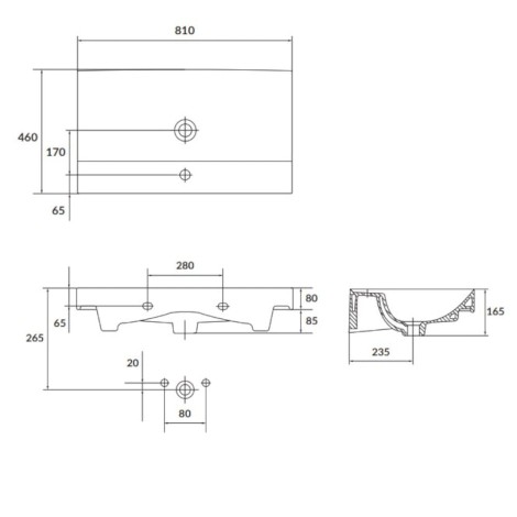 Cersanit Larga zestaw szafka 80cm + umywalka biały - umywalka rysunek techniczny