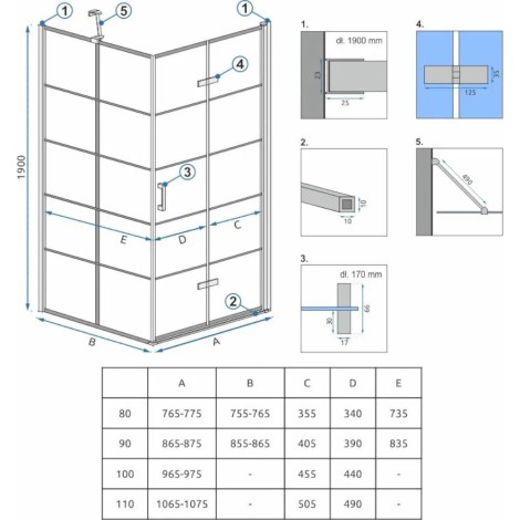 Rea Molier drzwi prysznicowe składane 110x190, czarny