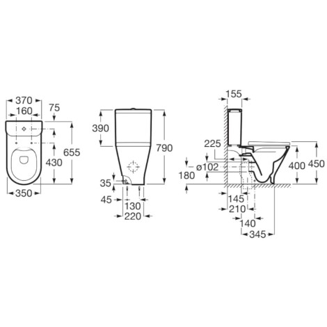 Roca Gap Round zbiornik do kompaktu, boczne zasilanie