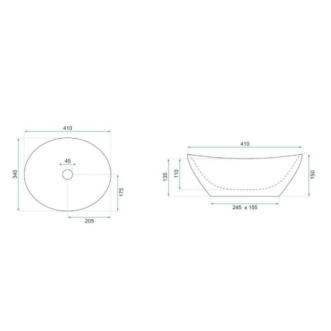 Rea Sofia shiny aiax umywalka nablatowa 41x34,5cm - rysunek techniczny