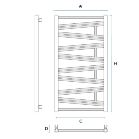 Gorgiel Zadik grzejnik łazienkowy 98,2x53,5cm czarny mat podłaczenie dolne - rys. tech.