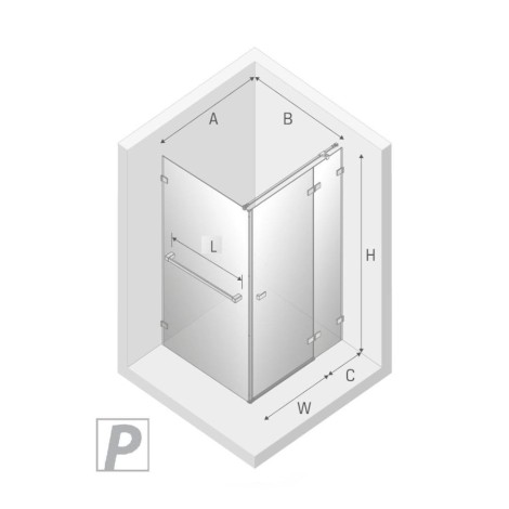 New Trendy Avexa kabina prostokątna prawa copper brushed 90x100x200 cm-rys.tech.