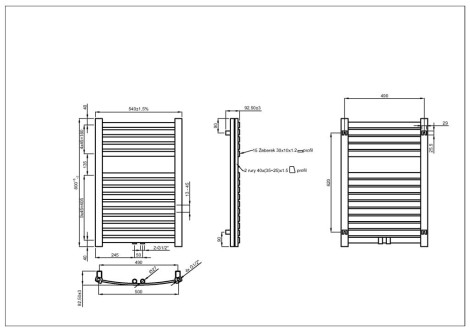 Invena Grzejnik łazienkowy drabinkowy 540x880 404W czarny
