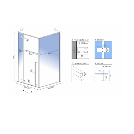 Rea Fargo kabina prysznicowa U 90x90 gold