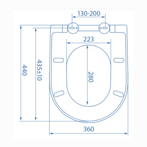 Estiva deska sedesowa owalna duroplastowa wolnoopadająca - rysunek techniczny.