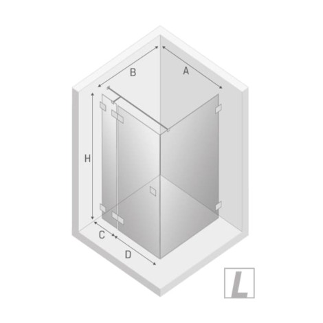 New Trendy Eventa prostokątna lewa chrom 80x100x200 cm-  rys. tech.