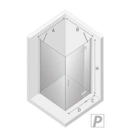 New Trendy kabina New Renoma kwadratowa prawa chrom 80x80x195 cm - rys.tech.