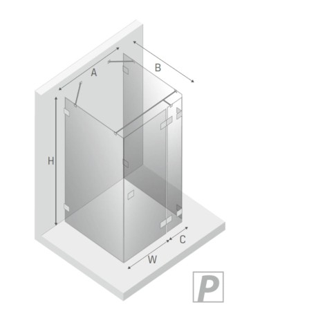 New Trendy Avexa chrom  kwadratowa prawa 80x80x200 cm-rys.tech.
