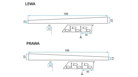Rea Listwa spadkowa brodzikowa lewa 100cm nikiel szczotkowany