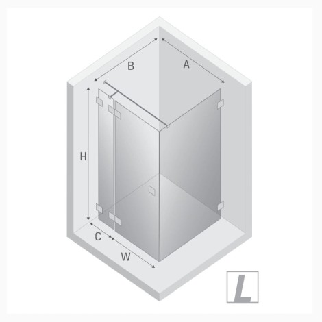 New Trendy Eventa kwadratowa  lewa chrom 90x90x200 cm